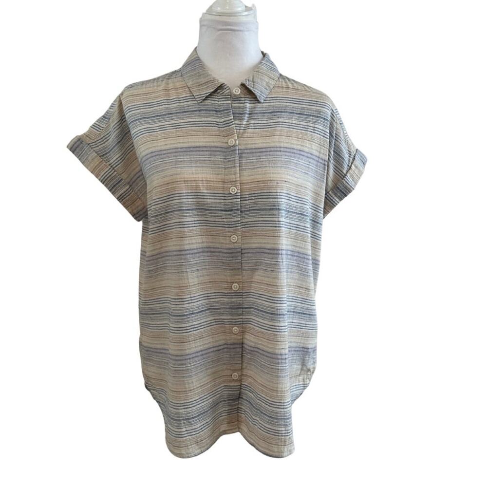 BeachLunchLounge Short Sleeve 100% Cotton Stripe Button Down I M